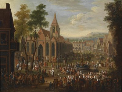 A Festival in a City Square with Numerous Figures by Peeter van Bredael